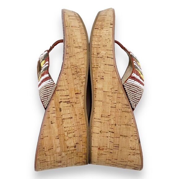 Sam Edelman Rosa Nude Ginger Beaded Thong Cork Wedge Sandal Flip Flop Size 8.5 - Picture 12 of 16